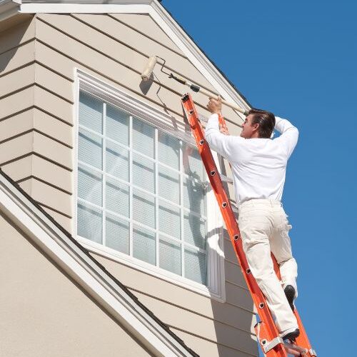 Man painting exterior of house